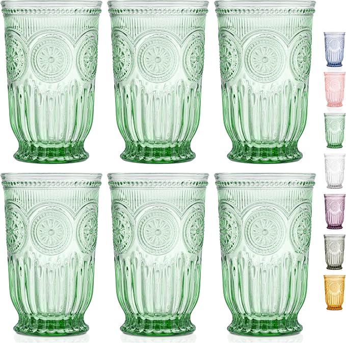 Green Highball Glasses Set of 6 Tall Drinking Glasses 10 oz