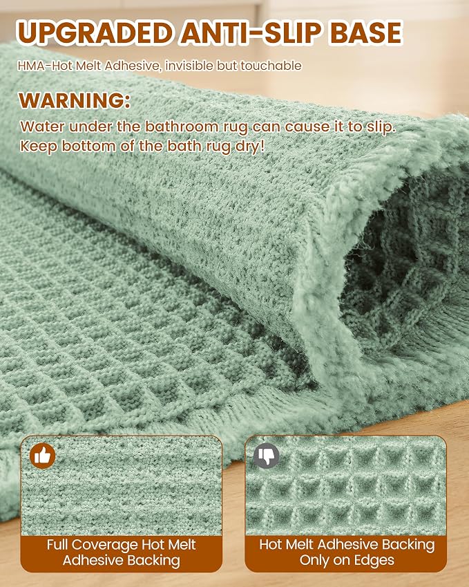Smiry Waffle Bath Mat 30x20, Extra Soft Absorbent Bathroom Rugs, Non Slip Machine Washable Quick Dry Bath Rugs for Bathroom Floor, Tub, Shower, Home Decor Accessories, Sage Green