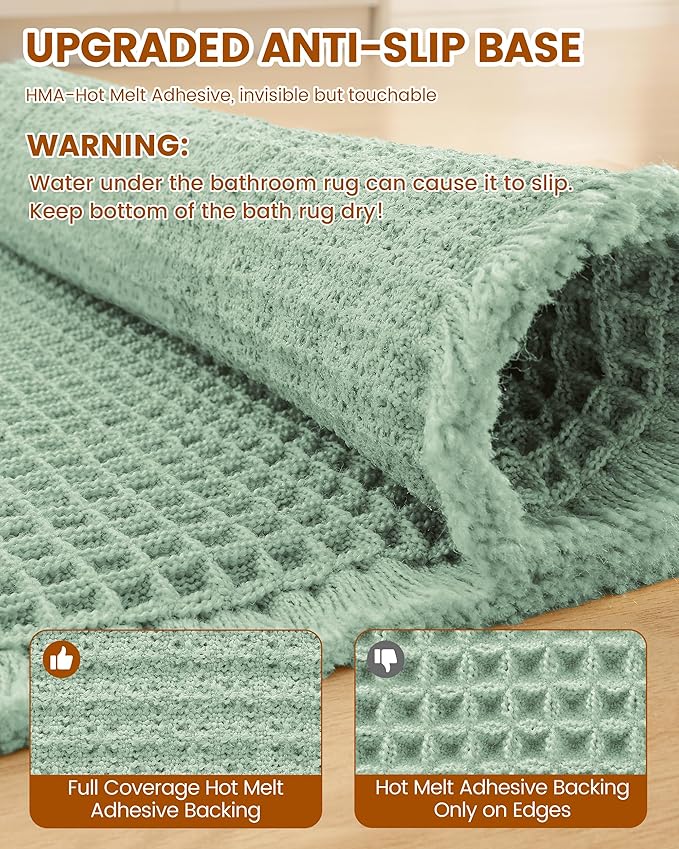 Smiry Waffle Bath Mat 72x24, Extra Soft Absorbent Bathroom Rugs, Non Slip Machine Washable Quick Dry Bath Rugs for Bathroom Floor, Tub, Shower, Home Decor Accessories, Sage Green