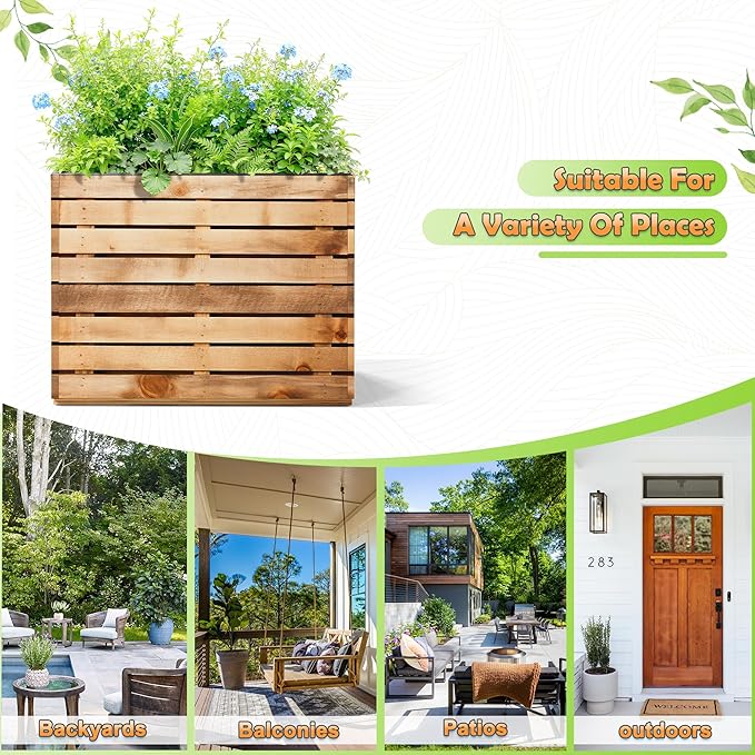 Metal Planter Box Rectangular Planter Box with Drainage Hole, Outdoor Large Planters, All-Weather Use, Rust-Resistance, for Flowers Plants, 29.9" L × 12" W × 24" H, Dark Walnut