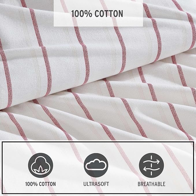 Eddie Bauer - King Bed Sheets, Cotton Flannel Bedding Set with Matching Pillowcases, Brushed for Extra Softness, Deep Pocket, Oeko-Tex Certified (Cooper Falls Red)