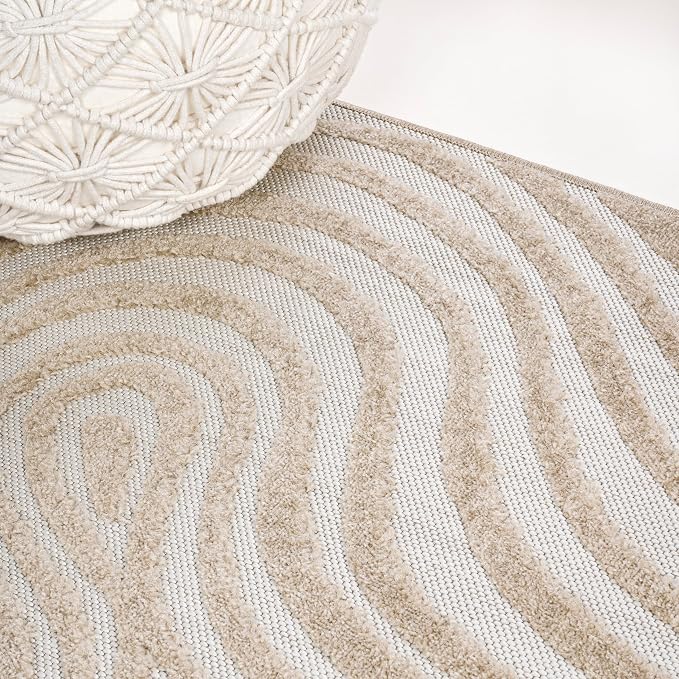JONATHAN Y Maribo High-Low Abstract Striped Beige/Cream 4x6 Indoor/Outdoor Area Rug for Patio, Backyard, Living Room, Bedroom, Office, Hose-Washable (SCN103D-4)