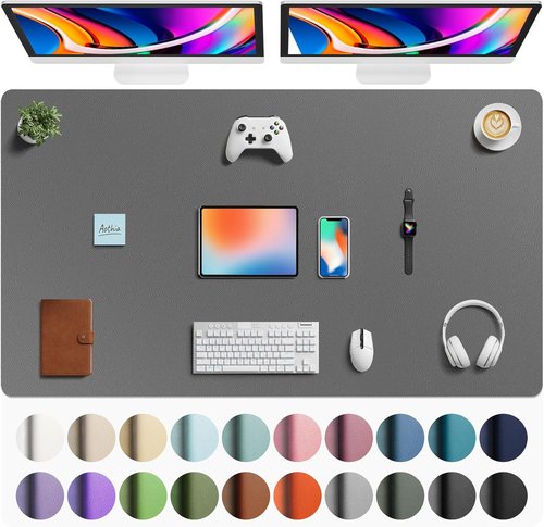 Aothia Faux Leather Desk Mat - Large Non-Slip Mouse Pad & Waterproof Blotter (Grey, 63" x 24")