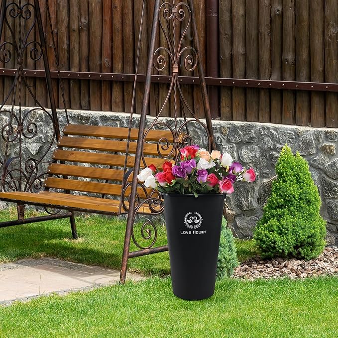 20 Inch Plastic Large Wedding Flower Bucket, 4-Pack Farmhouse French Flower Buckets, Black