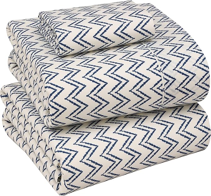 RUVANTI 100% Cotton Twin Sheets Set, 3 Pieces, Soft & Breathable Percale Weave Bedding, Deep Pocket 16", Hotel Standard, Crisp Cool Feel, Durable, Perfect Floral Bed Sheet, Chevron