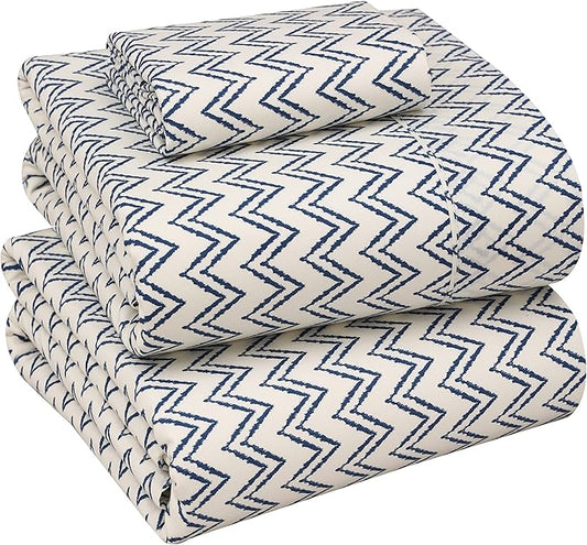 RUVANTI 100% Cotton Twin Sheets Set, 3 Pieces, Soft & Breathable Percale Weave Bedding, Deep Pocket 16", Hotel Standard, Crisp Cool Feel, Durable, Perfect Floral Bed Sheet, Chevron