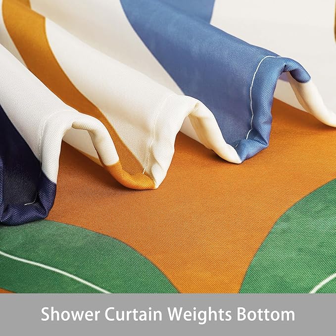 Mid Century Abstract Boho Aesthetic Shower Curtain Set, Blue Nature Leaf Sun Modern Minimalist Home Bathroom Curtain Decor with 12 Hooks 72 Inch Wide * 84 Inch High