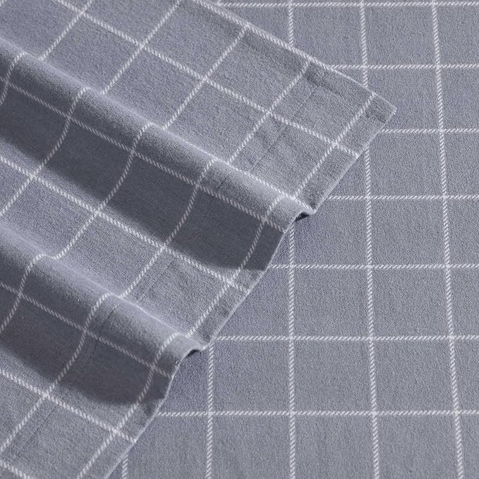 Eddie Bauer - Queen Bed Sheets, Cotton Flannel Bedding Set with Matching Pillowcases, Brushed for Extra Softness, Deep Pocket, Oeko-Tex Certified (Great Plains Plaid Grey)