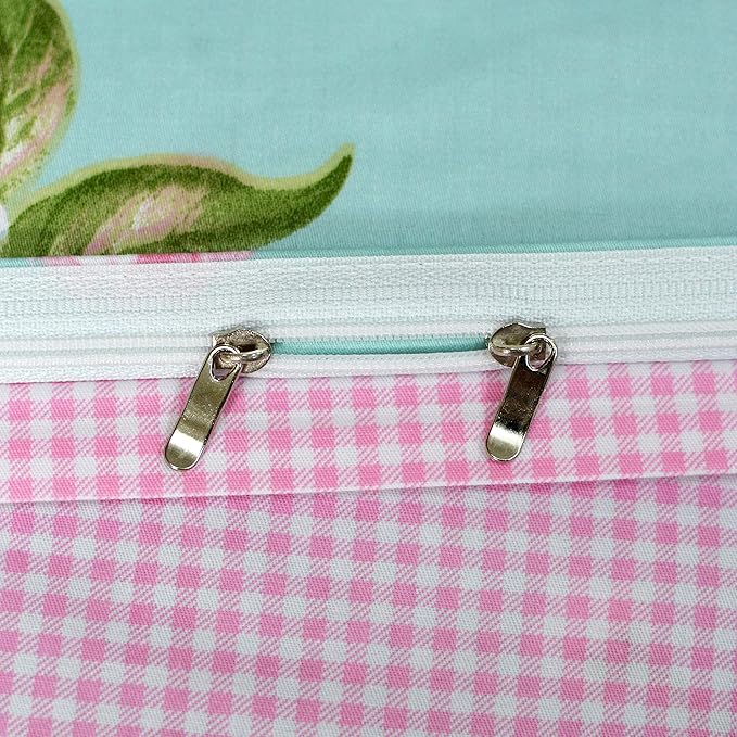 FADFAY Shabby Floral Duvet Cover Set Pink Grid Cotton Farmhouse Bedding with Hidden Zipper Closure 3 Pieces, 1duvet Cover & 2pillowcases,Queen Size