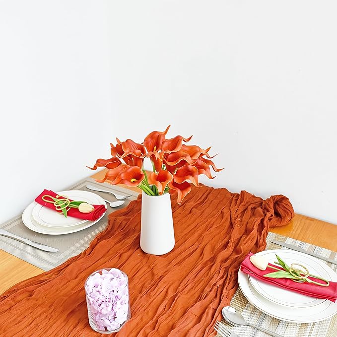 Mandy's PU Burnt Orange Calla Lily Artificial Flowers 20 Stems 13.5in Faux Realistic Centerpiece for Thanksgiving and Christmas Decorations DIY Bridal Bouquet Home Décor