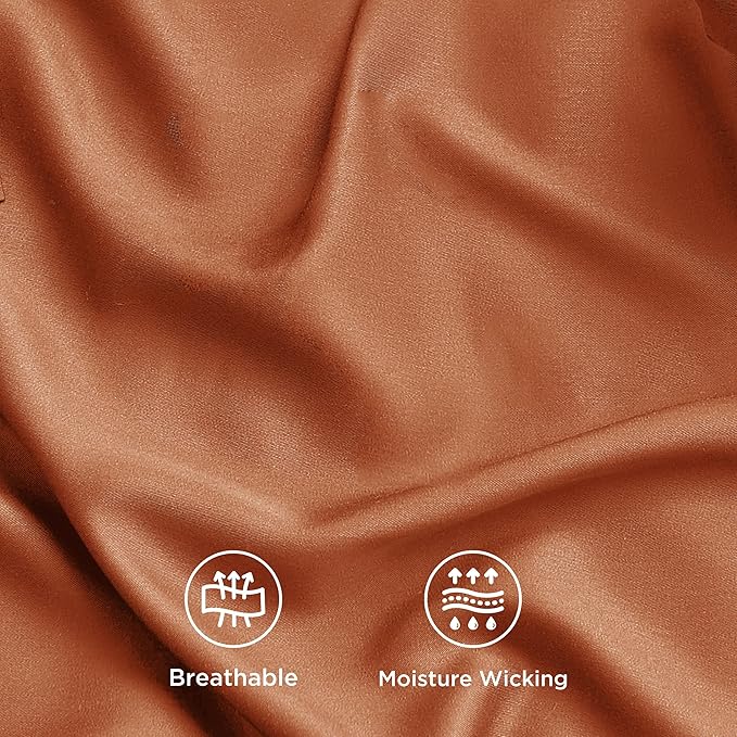 Bedsure Full Size Bed Sheets, Cooling Sheets, Rayon Derived from Bamboo, Breathable & Soft, Deep Pocket Up to 16 Inches, Hotel Luxury Silky Bedding for Hot Sleepers, Burnt Orange