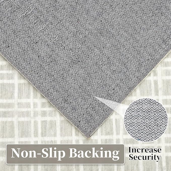 Washable Area Rugs 10x13 Rug for Living Room Modern Grey Rug Plaid Large Area Rug for Bedroom Decor Rustic Non Slip Throw Rugs Low Pile Stain Resistant Carpet for Office Dining Room 10'x13'