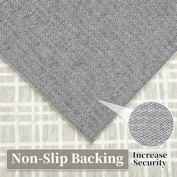 Washable Area Rug 6x9 Rug for Living Room Modern Large Area Rug for Bedroom Aesthetic Plaid Rug Non Slip Floor Cover Soft Low Pile Stain Resistant Carpet for Classroom Nursery 6'x9' Light Grey