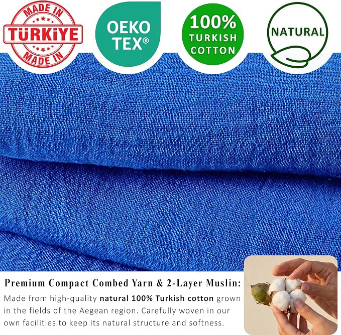 PÜSKÜL - Premium 2-Piece Oversized Muslin Bath Towel for Adult 35x70 Extra Large Bath Sheets | Natural 100% Turkish Cotton Soft Absorbent Quick-Dry Light Spa & Beach Towels (Pack of 2, Royal Blue)