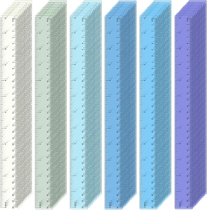 ForraFun 60 Pcs Plastic Clear Rulers 12 Inch, Transparent Assorted Color Ruler Bulk, with Imperial and Metric Scales for Home Office Supplies, Available in 6Colors(Ocean Colors)