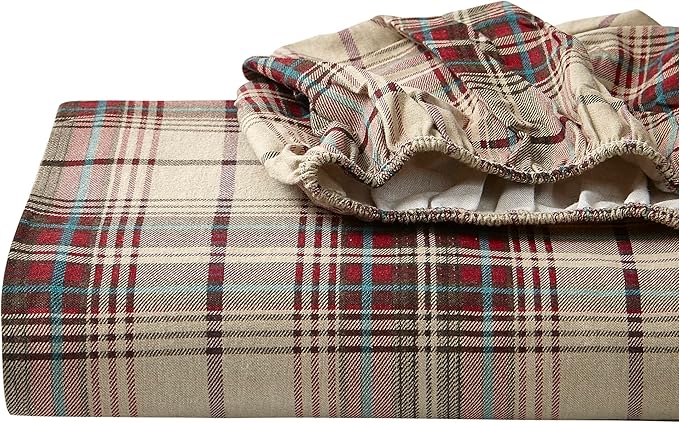 Eddie Bauer - Flannel Sheets Full Size, Anti-Pilling & Wrinkle Resistant Cotton, Touchably Soft for All-Season Comfort - Bed Sheets with Matching Pillowcases & Fitted Sheet (Montlake Plaid Red)