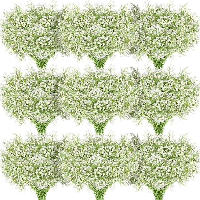 JIFTOK Babys Breath Artificial Flowers, 100 Pcs Fake Flowers Gypsophila Bouquet Fall Flowers Artificial for Decoration, Real Touch Silk Flower for Wedding Christmas DIY Party Home Garden Office(White)