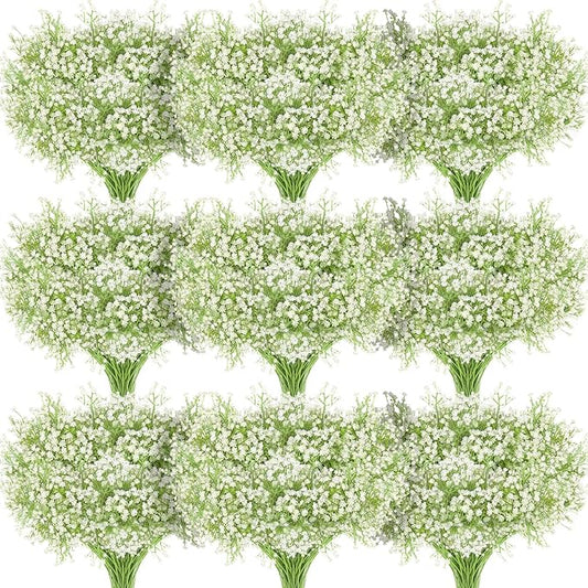 JIFTOK Babys Breath Artificial Flowers, 100 Pcs Fake Flowers Gypsophila Bouquet Fall Flowers Artificial for Decoration, Real Touch Silk Flower for Wedding Christmas DIY Party Home Garden Office(White)