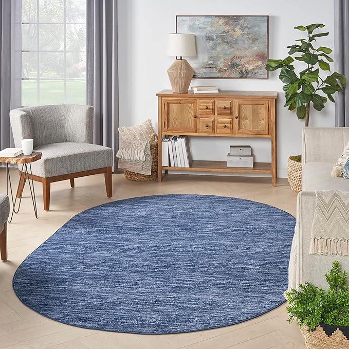 Nourison Home Nourison Essentials Navy Blue 6' x 9' Oval Area Rug - Easy Clean, Non Shedding, Bed Room, Living Room, Dining Room, Kitchen (6' x 9' Oval)