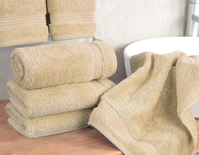 Cotton Paradise 100% Cotton Turkish Towel Set, Soft Absorbent Quick Dry, 4 Piece Hand Towel Set, Beige