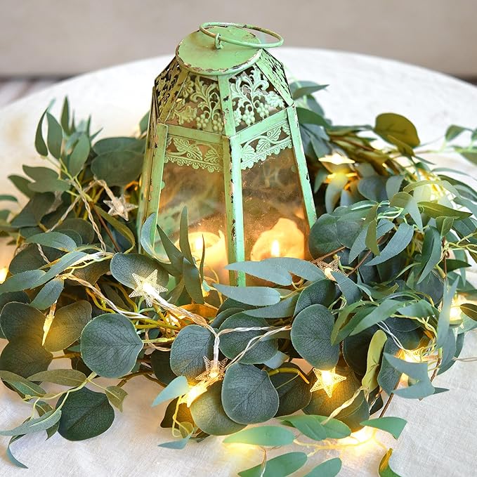 FiveSeasonStuff Woodland Whispers: Rustic Willow and Eucalyptus Garlands with 33 Feet 80 LED Star String Lights (USB)