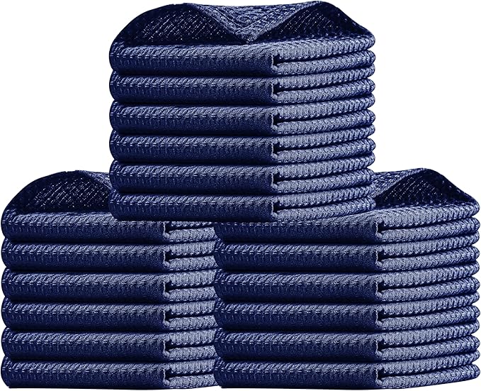 Native Fab 18 Pack Waffle Dish Cloths - 100% Cotton, 12x12 inch, Absorbent, Quick Drying, Washable Towels for Cleaning, Cooking & Baking - Perfect for Home, Restaurants, Bars, Multi Use - Indigo Blue