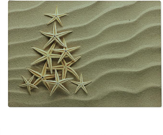 Ambesonne Coastal Cutting Board, Triangular Shaped Multiple Starfish on Sand Calmness Simplicity Sea, Decorative Tempered Glass Cutting and Serving Board, Large Size, Dark Sand Brown Pale Camel