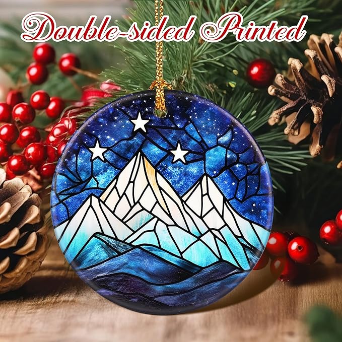 Christmas Ornaments, 2.8 Inch Ceramic Hanging Ornament, Christmas Tree Ornaments, Xmas Decorations, Holiday Decorations, Holiday Party Gifts, and Xmas Gift Ideas - Starry Night Peaks
