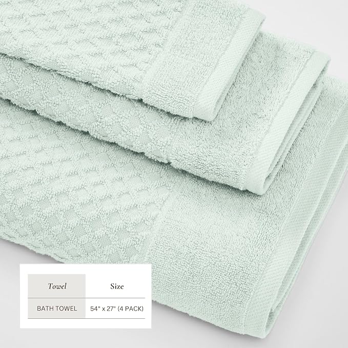 Great Bay Home Bath Towels - 100% Cotton 4 Pack 54x27 Bath Towel Set - Absorbent, Durable, Quick-Dry Towels for Bathroom (Pastel Blue)