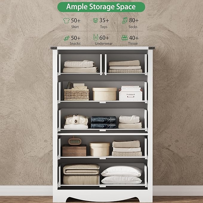 Dresser for Bedroom with 6 Drawers, 49" Tall Wood Chest of Drawers with Deep Drawers & Mental Handle, Modern Dresser TV Stand, Wooden Closet Storage Organizer for Living Room, Hallway, Entryway, White