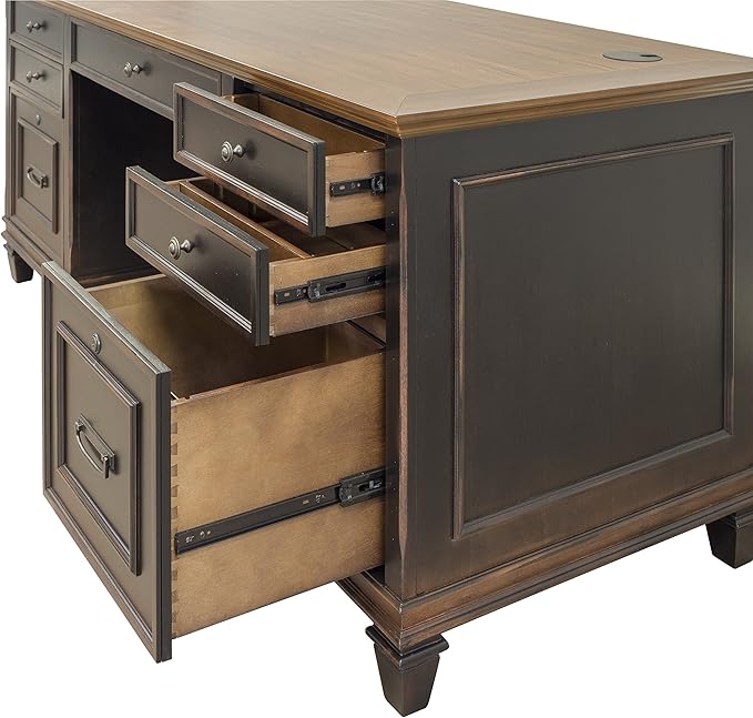 Martin Furniture Hartford Double Pedestal Shaped Desk, Brown - Fully Assembled
