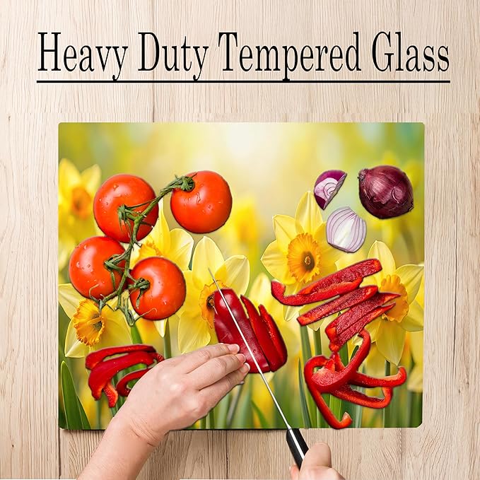 Daffodil Floral Pattern Flower Love Kitchen Glass Cutting Board Decorative Valentine's Mother's Day Gift For Her Flowers (Daffodil)