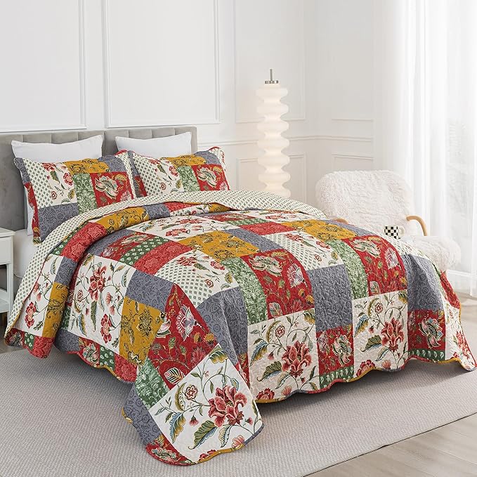 HoneiLife Quilt Set King Size - Lightweight Bedspreads 106x96, Microfiber Quilts 3-Piece, Patchwork Coverlet Western Bedding Sets All Season Quilts
