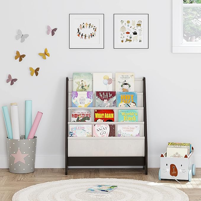 UTEX Kids Sling Bookshelf - Kids Magazine Rack with Organizer, Book Organizer (Espresso)