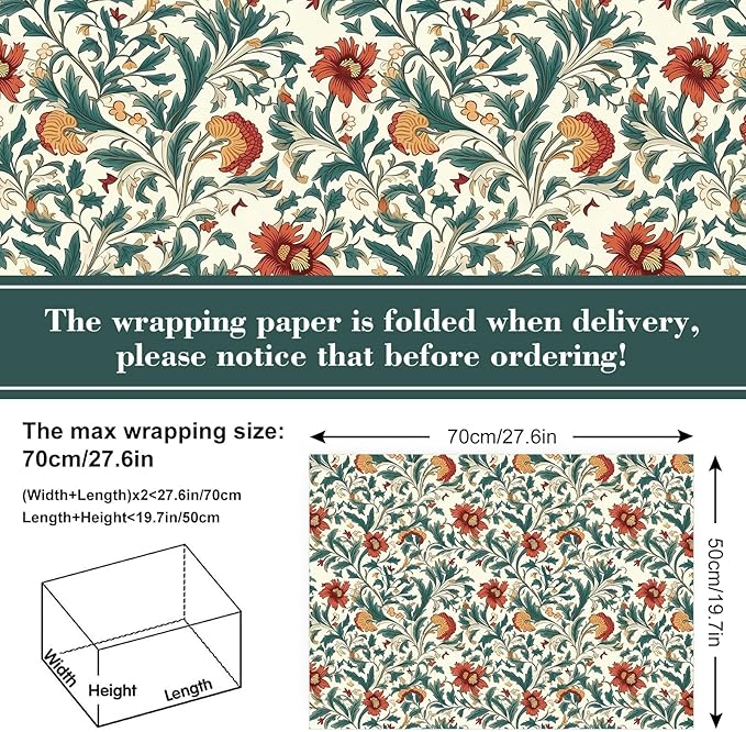 JarThenaAMCS 12 Sheet William Morris Wrapping Paper -Not Roll- Vintage Floral Gift Wrap Paper Folded Flat Retro Floral Art Paper for Wedding Birthday DIY Crafts Gift Wrapping, 19.7 x 27.6 Inch