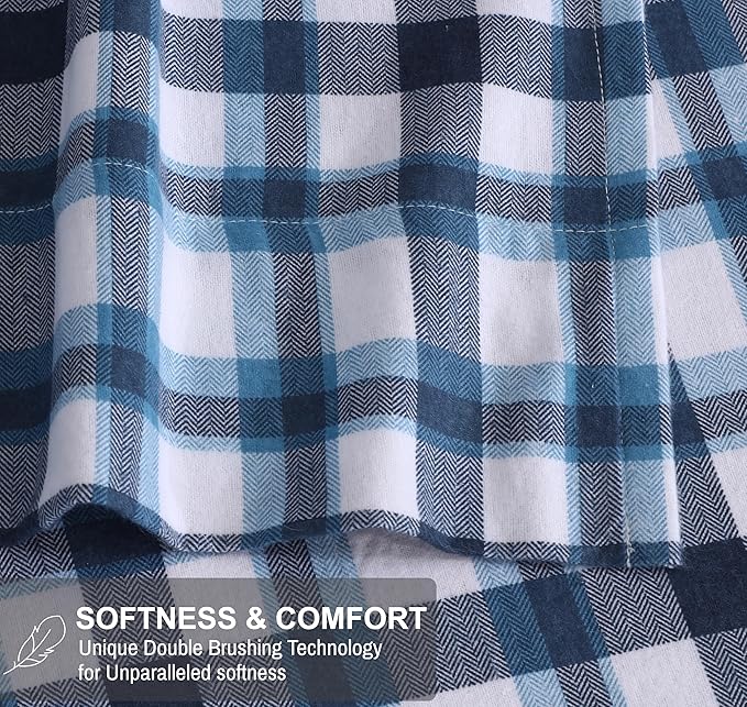 RUVANTI Flannel Sheets King Size - 100% Cotton Brushed King Size Sheets Set - Deep Pockets 16 Inches Bed Sheets - All Seasons Breathable & Extra Soft - Warm & Cozy, 4 Piece, Gingham Addition