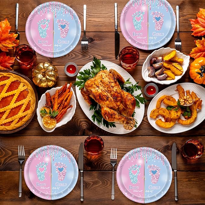 72 Pcs Gender Reveal Paper Plates and Napkins, Baby Shower Decorations Pink or Blue Gender Reveal Party Plates and Napkins Tableware Set for Boy or Girl Party Serves 24