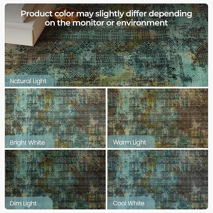 Kokia Abstract 8x10 Area Rugs Living Room Washable Dark Green Low Pile Non-Slip Indoor Decor Carpet Foldable Stain Resistant Ombre Rugs Bedroom Dining Room, Oslo Moss