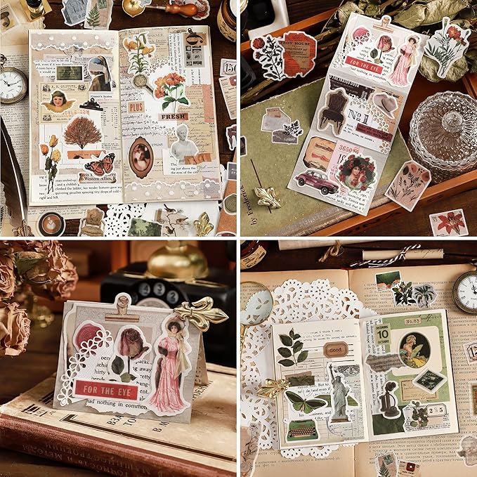 Maxleaf Vintage Washi Sticker Set, 400PCS Floral Retro Nostalgic Ephemera Stickers for Scrapbooking Journaling DIY Crafts Planner Diary Album Handmade Work Journal Envelope Gift Wrapping