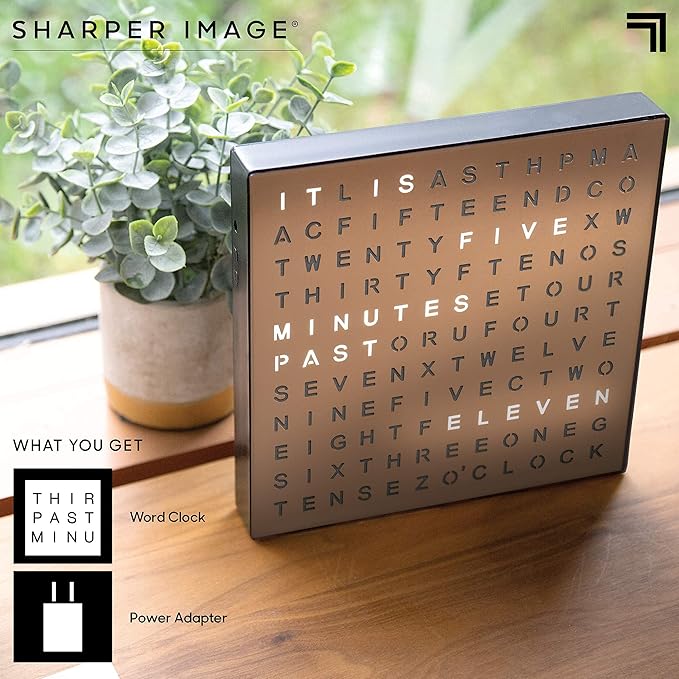 Sharper Image LED Word Digital Clock, 7.75", Copper Finish, Light-Up Desk & Wall Clock, Modern Time Display, Shelf or Wall Decor for Home Office, Living Room, Kitchen & Bedroom, Housewarming Gift