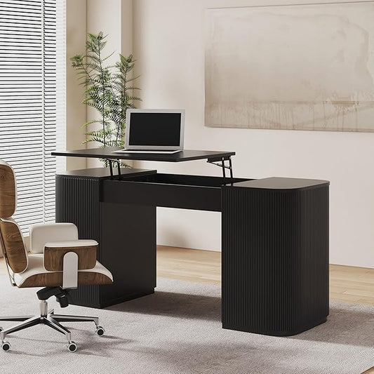 homary 59.8" Modern Standing Desk, Home Office Desk Engineered Wood Office Desk with Lift-Top & Ample Storage for Office, Study, Black