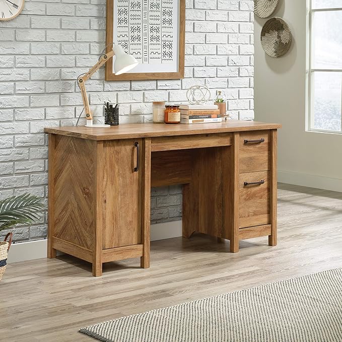 Sauder Cannery Bridge Computer Desk with Storage Drawers, Home Office Desk with File Cabinet Drawer, in Sindoori Mango