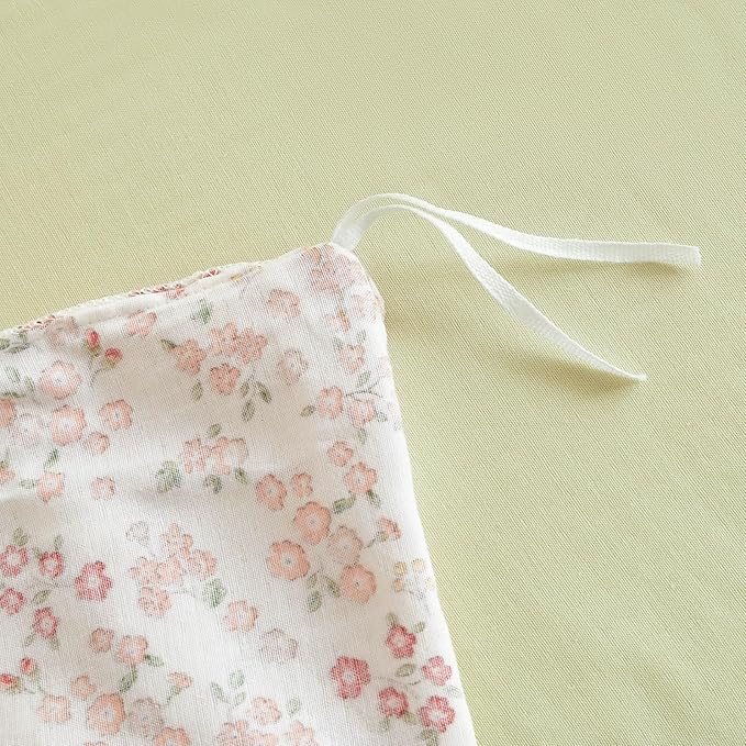 VM VOUGEMARKET Cotton Duvet Cover Twin Pink Flower Duvet Cover with Ruffle Pillowcases Teen Girls Aesthetic Bedding Set Garden Style Blooming Comforter Cover with Zipper Ties (3 pcs,68x86 Inch)