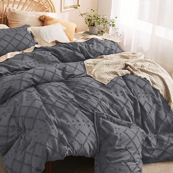 Bedsure Boho Duvet Cover King Size - Dark Grey Breathable & Soft Boho Bedding, Machine Washable Comforter Cover for All Seasons, Includes 1 Duvet Cover 104"x90" with 2 Pillow Shams & Zipper Closure