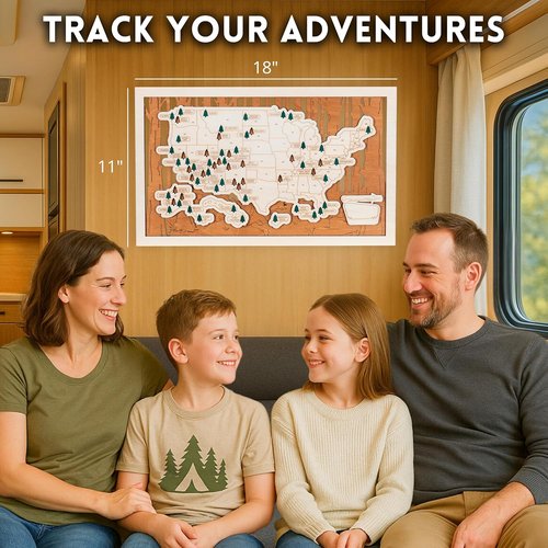 National Parks Map - USA Travel Tracker with Checklist, Pins & Stickers | Perfect Adventure Gift for Park Lovers