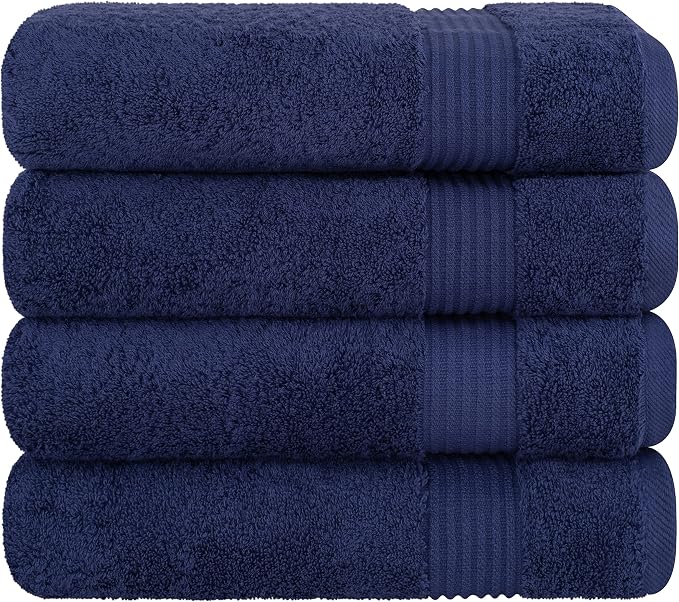 Cotton Paradise 4 Piece Turkish Bath Towels for Bathroom, 100% Cotton Extra Large Soft Plush Towels Bathroom Set, Navy Blue