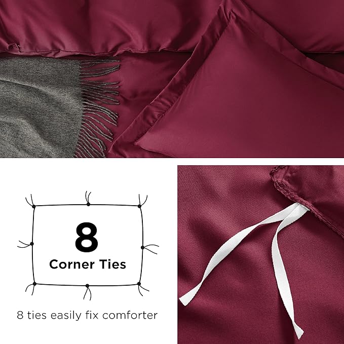Bedsure Duvet Cover King Size - Soft Double Brushed Bedding Set for Kids & Adults, Zipper Closure, 3 Pieces, Includes 1 Duvet Cover (104"x90") & 2 Pillow Shams, NO Comforter, Burgundy
