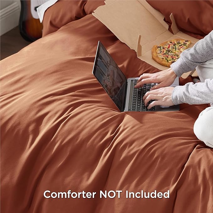 Bedsure Duvet Cover King Size - Soft Double Brushed Bedding Set for Kids & Adults, Zipper Closure, 3 Pieces, Includes 1 Duvet Cover (104"x90") & 2 Pillow Shams, NO Comforter, Terracotta