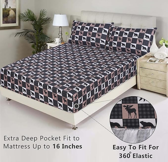RUVANTI Flannel Sheets California King Size - 100% Cotton Brushed Cal King Bed Sheets Set - Deep Pockets 14 Inches - All Seasons Breathable & Extra Soft - Warm & Cozy, 4 Piece, Wilderness Plaid