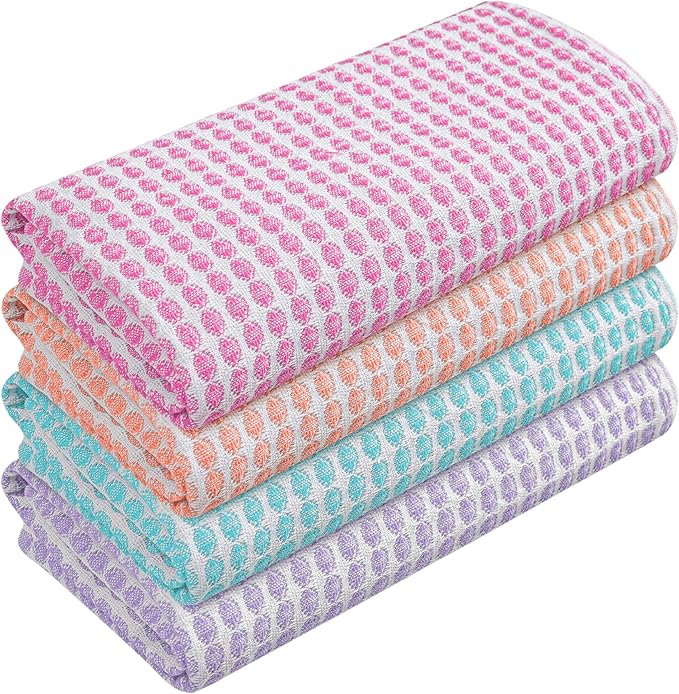 TWINY threads Circle Waffle Dish Towels 4 Pack, 16x26 Inches, 100% Cotton, Premium, Breathable, Quick Dry, Multi Purpose Kitchen Cloths, Suitable for Everyday Use, Housewarming Gifts, Assorted